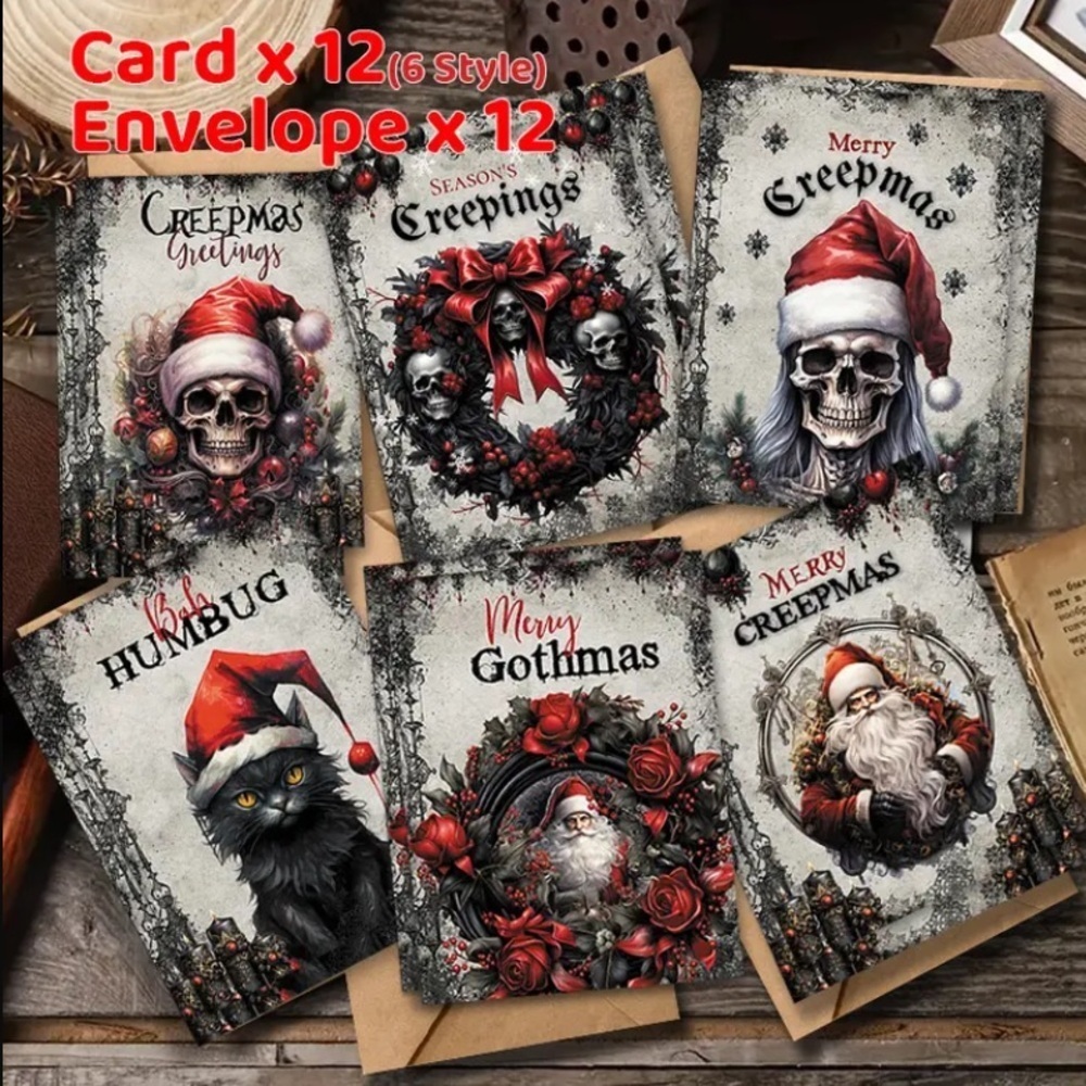 Creepy Christmas Greeting Cards Set